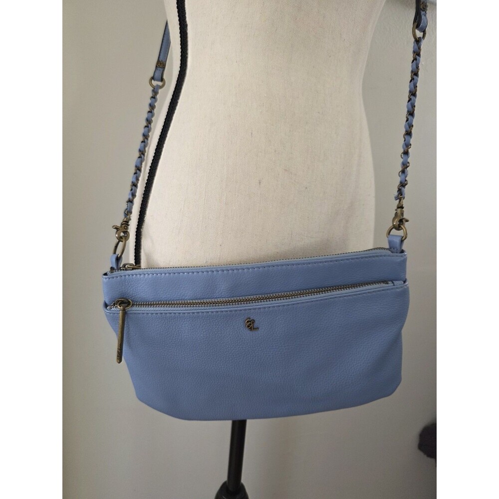 Vintage Elliott Lucca Crossbody Blue Leather Bag w/Chain & Leather Strap VguC